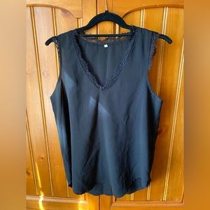 Black Sleeveless Blouse With Lace Accent